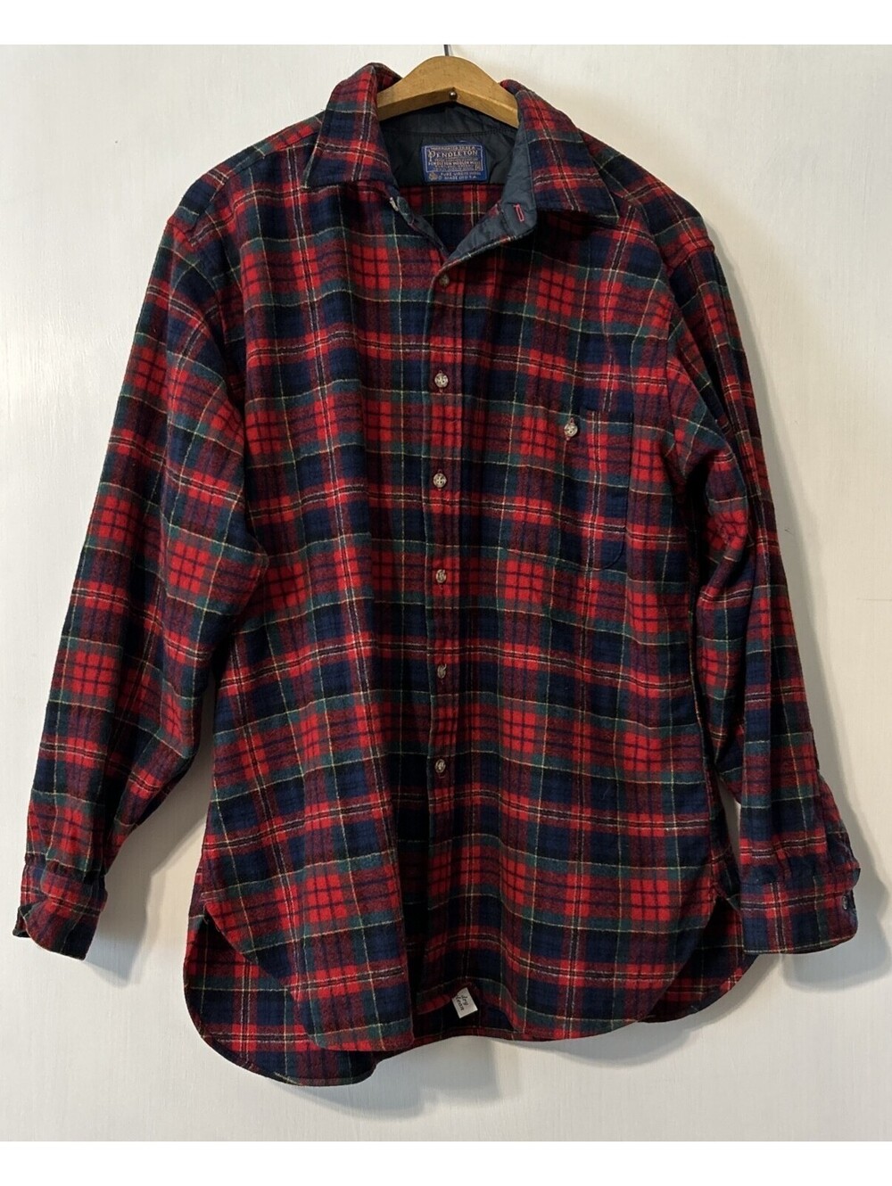 Pendelton Macpherson Red Tartan Long Sleeve XL Suede Elbow Patches Virgin Wool